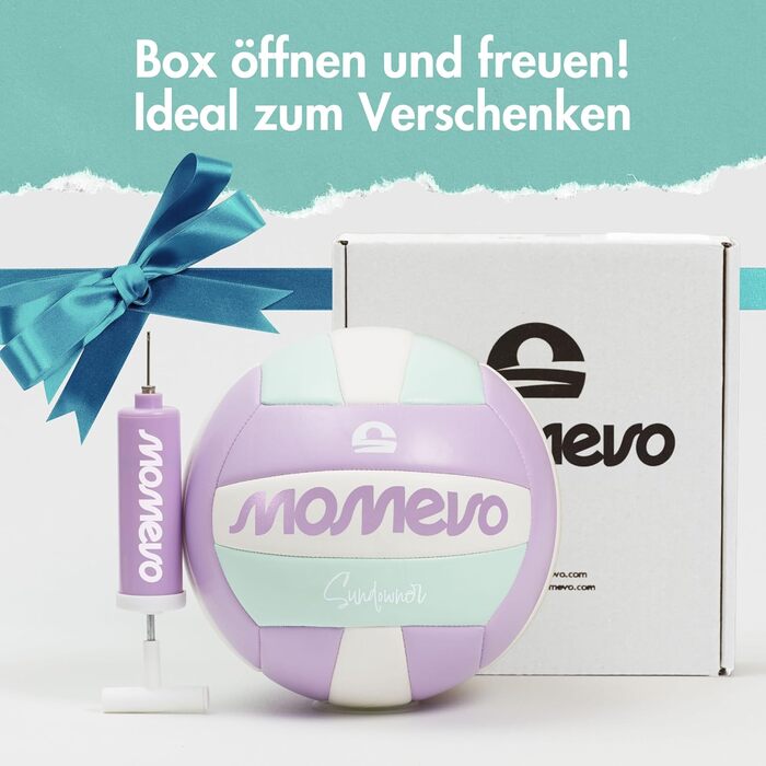 М'яч для волейболу Momevo Beachvolleyball, розмір 5, сертифікований DVV, м'яка поверхня, ідеальний для пляжного волейболу, спорту на піску, подарунчий набір з насосом Pastel