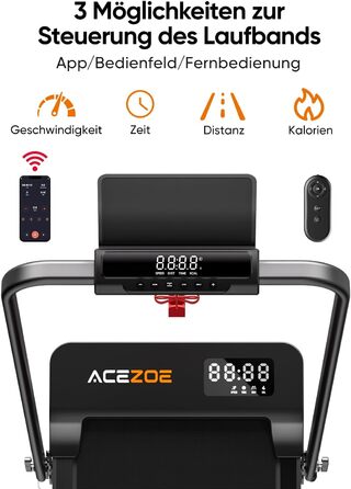 Біговий тренажер 6-в-1 для дому, складаний, з регулюванням нахилу 10% та ручками. Макс. вага 135 кг, LED-дисплей, пульт ДУ та додаток. Без встановлення (Чорний/Помаранчевий)