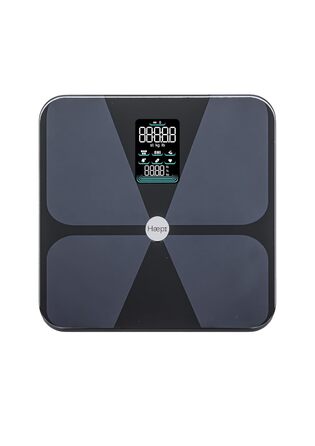 Розумні ваги Haepi з Bluetooth, цифрові, скляні, чорні, аналіз 15 показників (ІМТ, жир, кістки, м'язи, вода), до 180 кг, імпедансний вимірювач