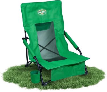 Складний туристичний стілець Fuchs Camper Strandstuhl – зручний для кемпінгу та відпочинку на пляжі, з високою спинкою та сітчастою тканиною, з тримачем для напоїв та кишенею, міцний (до 150 кг), чорний/зелений (1 шт.)