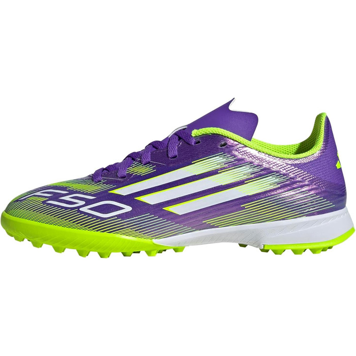 Дитячі футбольні бутси adidas F50 League Turf для штучного покриття, розмір 35 EU, фіолетовий, білий, лимонний