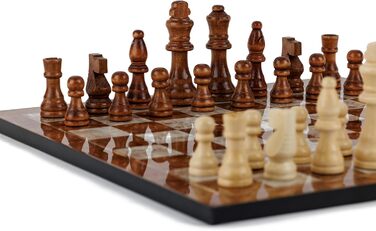 Дерев'яна шахова дошка HBS GAMES Mocha 37 см – класичне шахово-шашкове поле, ручна робота, сімейна настільна гра, преміум якість