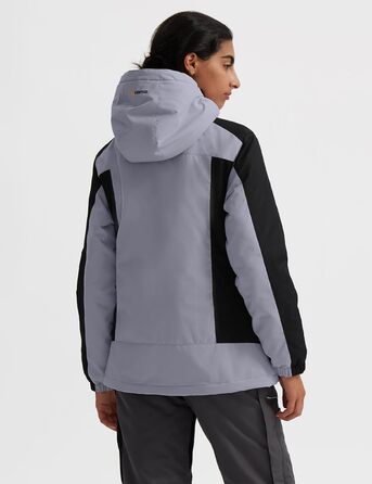 Жіноча лижна куртка GEMYSE: водонепроникна, вітронепроникна, з флісовою підкладкою, для активного відпочинку на снігу (XXL, Чорно-сірий)