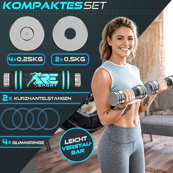 Набір гантелей 2 шт. з масивного сталі 2,5/5/7,5/10 кг | Гантелі з набором ваг та пінопластовою ручкою | Фітнес гантелі для дому, силові тренування та нарощування м'язів, блакитні (2 x 2,5 кг)