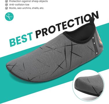 Водні черевики для жінок та чоловіків: легкі, швидковисихаючі, з антиковзким покриттям для плавання, пляжу та серфінгу (44 EU, 857 Темно-сірий)