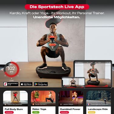 Вібраційна платформа Sportstech VP250, німецька якість, вигнутий дизайн, 180 рівнів, 8 програм, спалювання жиру та зміцнення м'язів, Bluetooth