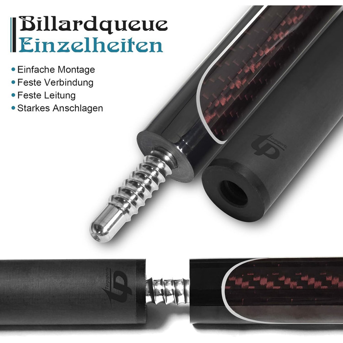 Більярдний кий з карбону, 58 дюймів, 12.5 мм наконечник, 20/21 унція, для аматорів та професіоналів