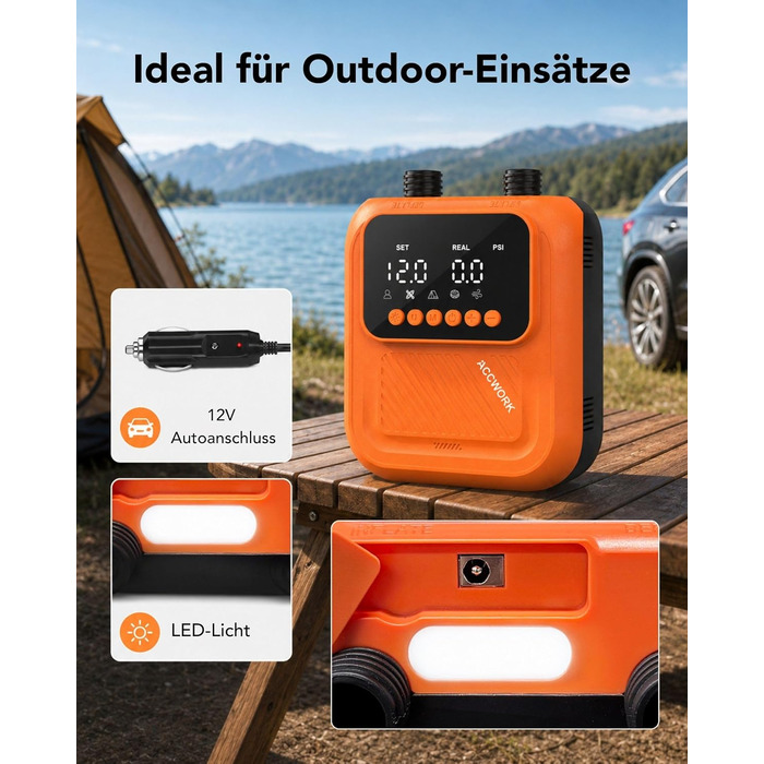 Насос електричний для SUP дошки Accwork 20 PSI, 12V, з адаптерами для каяка, човна, надувного матрацу
