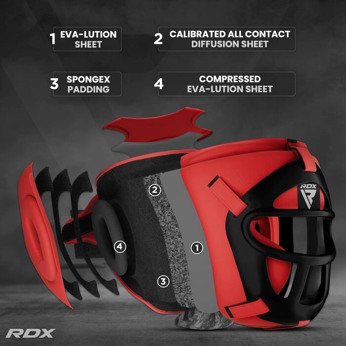Захисний шолом RDX для MMA, кікбоксингу, спарингів, червоний, розмір L