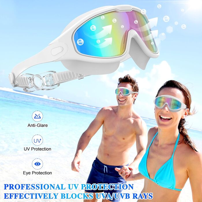 Маска для плавання та дайвінгу Schwimmbrie Unisex L (MC6500-White) з антизапітним покриттям та UV-захистом