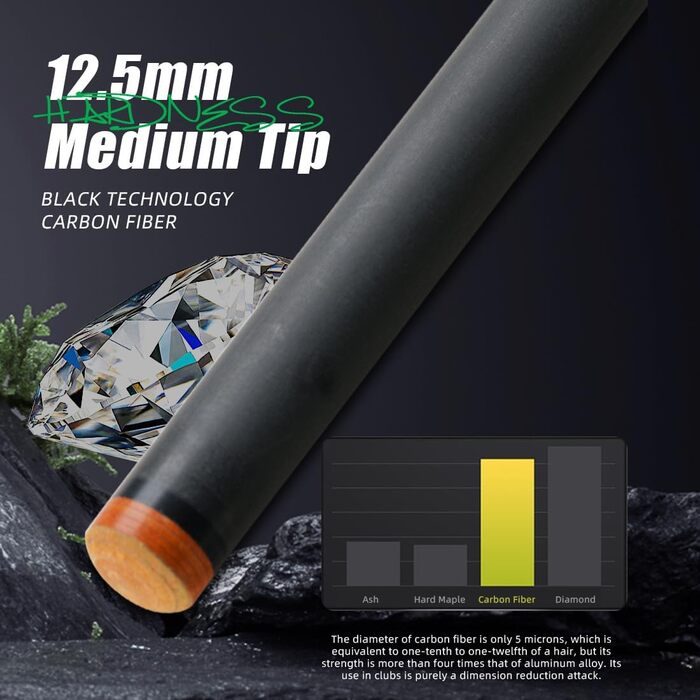 KONLLEN Billardqueue з карбону, 58 дюймів: професійний більярдний кий для дорослих, повна карбонова технологія, низький опір, наконечник 12,5 мм (Pro Taper, ультрагладкий) (AMG-2F-Blue)