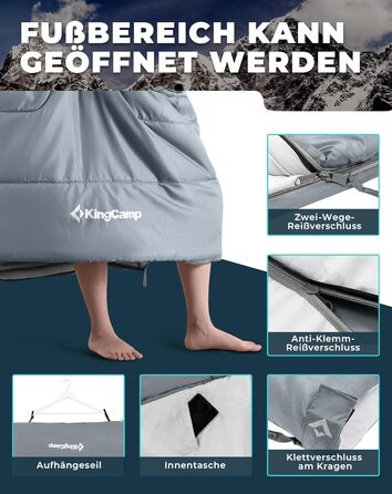 Сплячий мішок KingCamp для двох осіб, зимовий, для кемпінгу, сірий