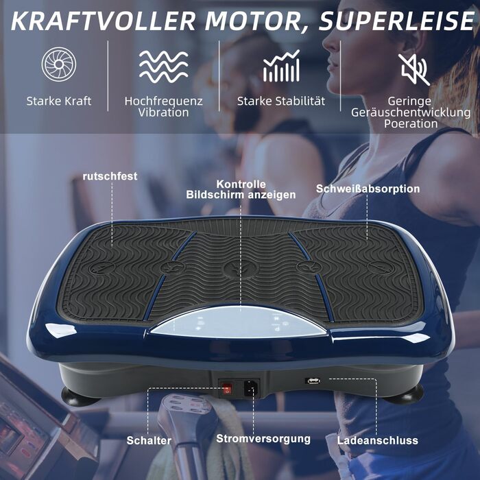 Віброплатформа для тренувань всього тіла Triclicks - 5 програм, з пультом, стрічки, для дому, схуднення, блакитна