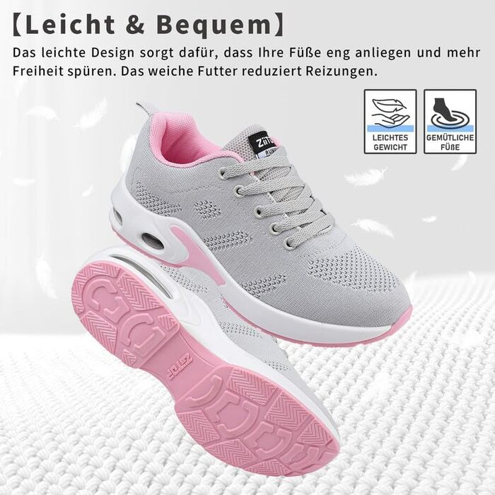 Жіночі кросівки для бігу та ходьби: спортивні, дихаючі, з ортопедичною підтримкою, підошва з повітряною подушкою, для залу та вулиці, сірі та рожеві, розмір 38 EU
