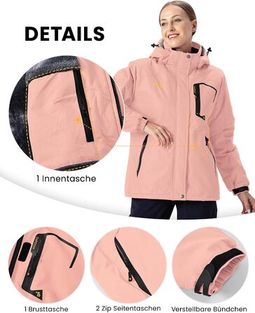 Жіноча флісова куртка, зимова куртка, водонепроникна, дихаюча, тепла, вітрозахисна софтшел куртка для активного відпочинку з капюшоном, рожевий колір