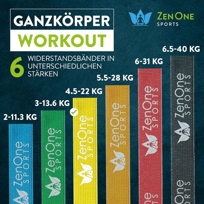 Спортивні фітнес-гумки ZenOne Sports® - стрічки опору з тканини (6 рівнів) з інструкцією для тренувань. Ідеально для силових тренувань, розминки та багато іншого. Гумка опору 3 Medium (Жовтий)