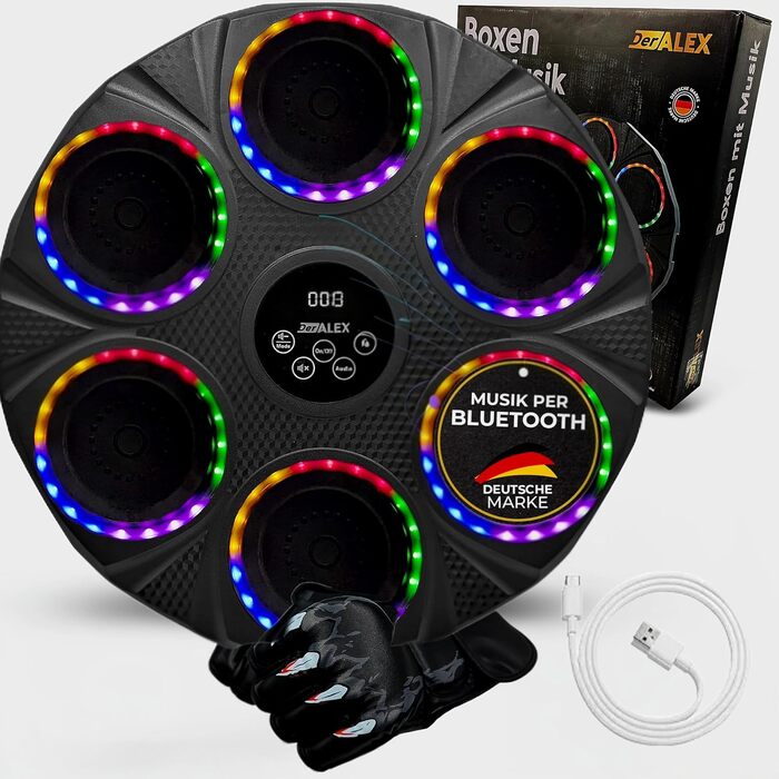 DerALEX Боксерський тренажер з музикою та LED-дисплеєм - електронний бокс для реакції, фітнесу та координації. Боксерський тренажер для дому та фітнес-клубу