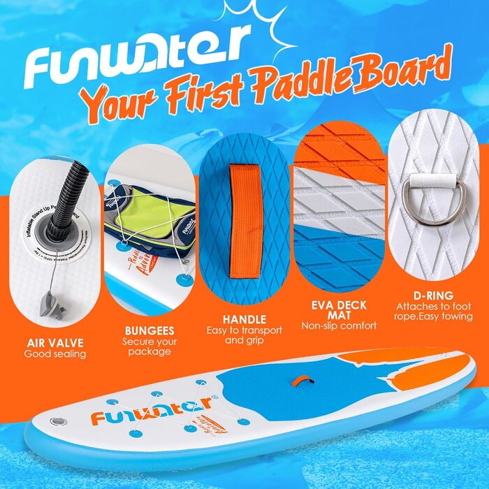 Надувне SUP-борд FunWater: комплект з аксесуарами (весло, насос, рюкзак, лінія, водонепроникний мішок)