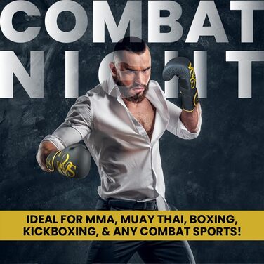 Професійні рукавички для MMA S&M Logistik, 10 унцій, чорні/золоті, для спарингу, тренувань, греплінгу, шкірозамінник, для боксу, муай-тай, кікбоксингу, для дорослих чоловіків і жінок