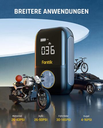 Електричний насос-компресор Fanttik X8 Mini, 150 PSI, портативний, з LCD-екраном, для авто, велосипедів, мотоциклів та м'ячів