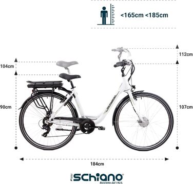 Електровелосипед F.lli Schiano E-Moon 28'' для чоловіків і жінок, 36В акумулятор, до 25 км/год, з мотором на багажнику, білий, з кошиком
