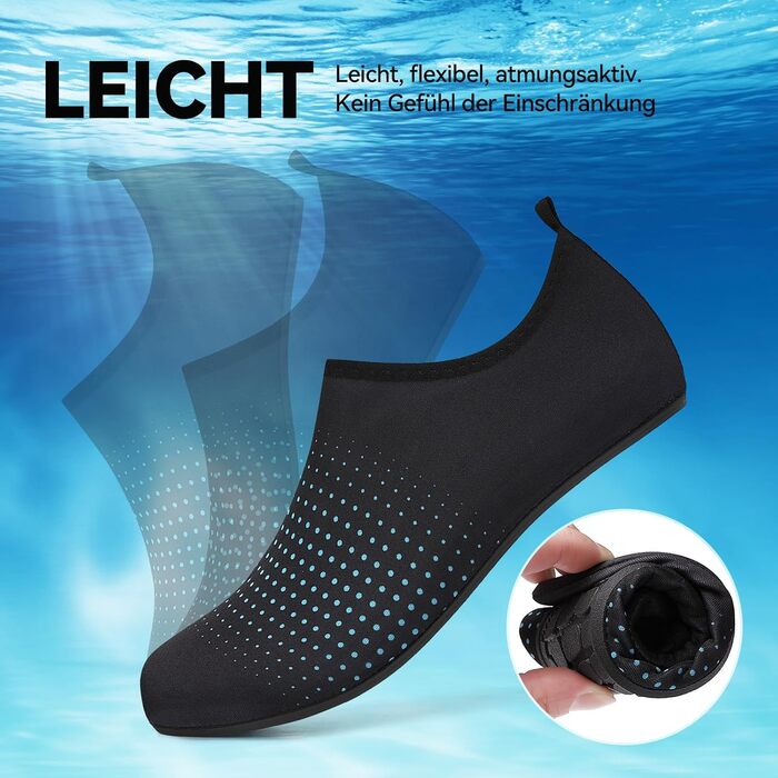 Водні шкарпетки для жінок та чоловіків: шкарпетки для плавання, аквашузи, шкарпетки для пляжу, унісекс, блакитний колір, розмір 43 EU, принт 