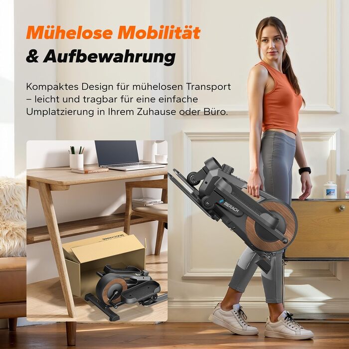 Міні еліптичний тренажер MERACH для дому, електричний крос-тренажер під стіл з пультом, дисплеєм, 12 швидкостей, петлі для ніг, тихий та портативний, для літніх людей та дорослих, E43-Чорний