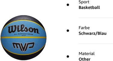Баскетбольний м'яч Wilson MVP для вулиці, гумовий, чорний/синій, розмір 5
