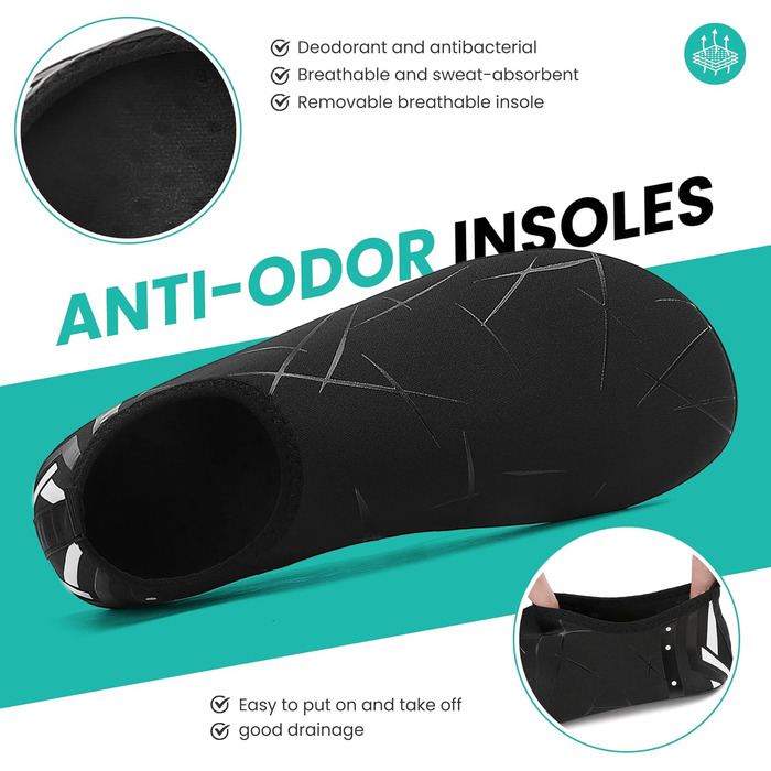 Чоботи для плавання та водних видів спорту: чоловічі та жіночі, швидковисихаючі, з антиковзким покриттям, легкі, для пляжу, басейну та серфінгу (34 EU, 857 Чорний)