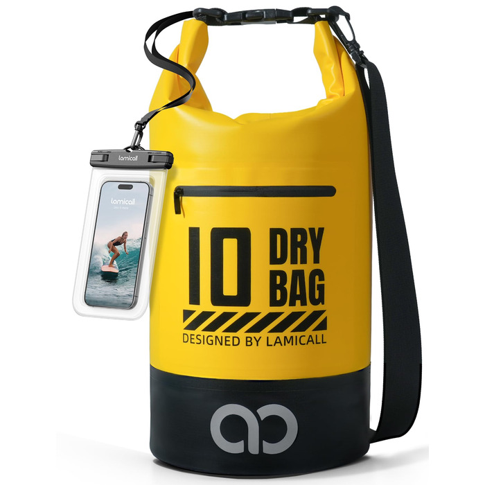 Водонепроникний рюкзак-сумка Lamicall Dry Bag 10L (жовтий) - міцний, з водонепроникним чохлом для телефону