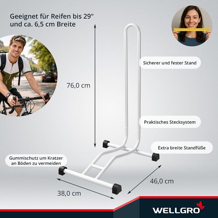 Стійка для велосипеда WELLGRO зі сталі, надійна фіксація, біла (набір 2 шт.)