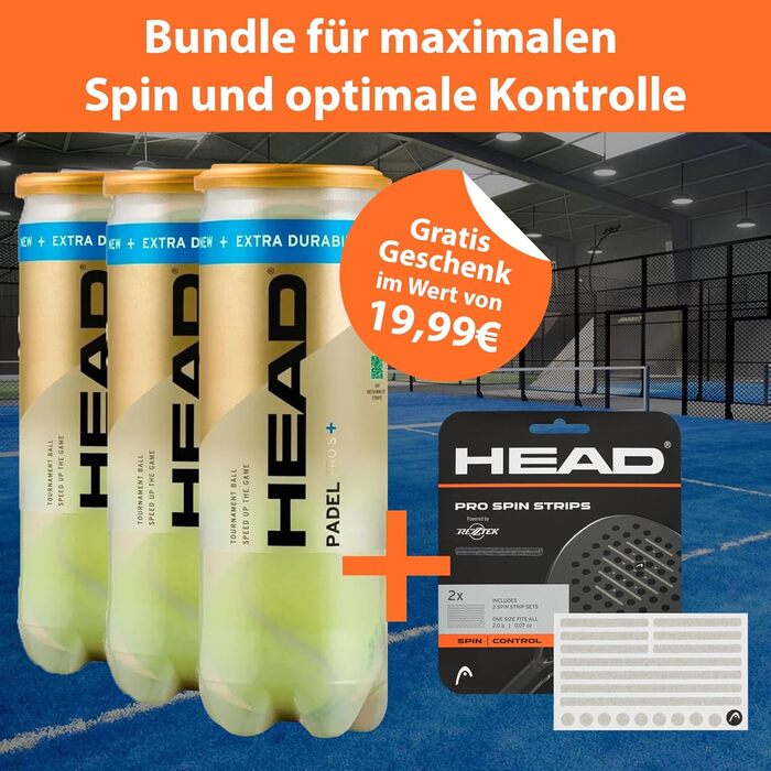 Набір для падел-тенісу Head Padel PRO S+ (3 ракетки + 9 м'ячів) + смужки Rezztek Pro Spin для збільшення обертання