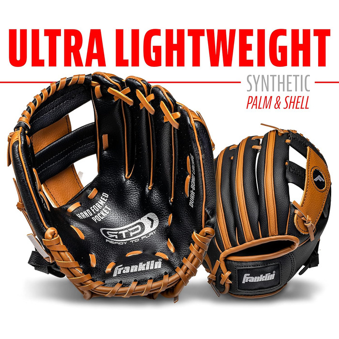 Рукавичка для бейсболу Franklin Sports RTP Kinder Teeball (для дітей, 24.1 см, права рука) + М'яч - Чорно-коричневий