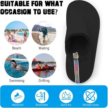 Водні черевики для чоловіків та жінок. Швидковисихаючі, дихаючі, спортивні аквашузи для плавання, йоги та відпочинку на пляжі. Розміри 34-45 EU, чорний колір