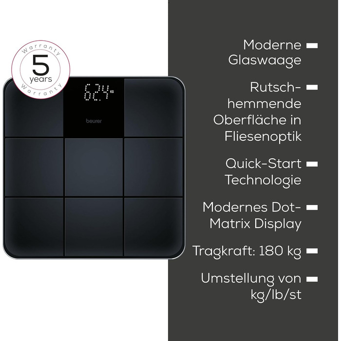 Електронні ваги Beurer GS 235 з Magic-дисплеєм, чорні. Антиковзне покриття, автовимкнення