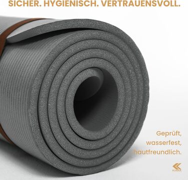 Йога мат для занять йогою, пілатесом та силовим тренуванням - німецька розробка, захист суглобів, 2 товщини (1.0 та 1.5 см), м'яка спортивна килимок, сірий колір