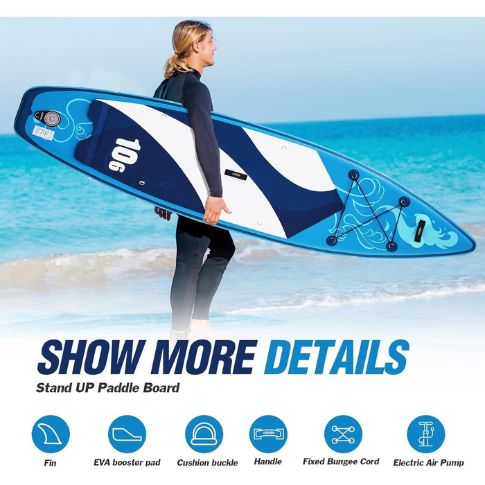 Надувний SUP-борд Zupapa 320/366 см | Комплект Stand Up Paddle Board з сидінням для каяка | Чорно-сіро-білий | З аксесуарами