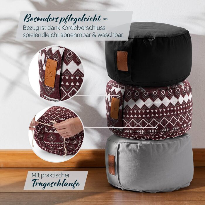 Йога-боулстер Rundes 30см x 15см | Знімний чохол | Наповнювач: органічна гречка/кукурудзяне лушпиння | Для Йін-йоги та медитації