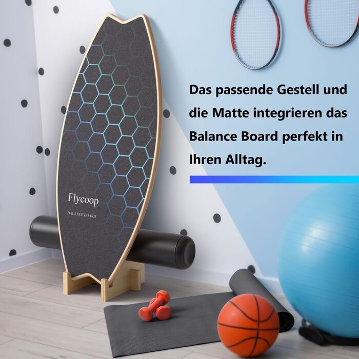 Балансборд Flycoop для дорослих з роликом, м'ячем та килимком - балансування та розвиток координації