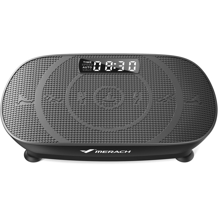 Вібраційна платформа MERACH для формування тіла та релаксації. Тиха, компактна, з LED-дисплеєм, пульт дистанційного керування та зручним силіконовим покриттям. Чорний колір