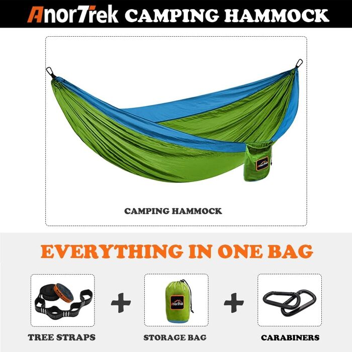 Гамак Anortrek Outdoor для відпочинку на природі, 1 особа, 280x140 см, до 249 кг, ультралегкий, з ременями для дерев, дихаючий, для кемпінгу, подорожей, пікніків (Оливковий/Синій)