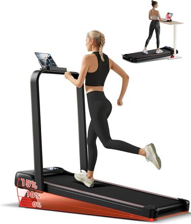 Lontek Walking Pad: Біговий килимок з нахилом 15% для дому з 2.5PS мотором та трійною амортизацією. Макс. навантаження 136 кг, чорний