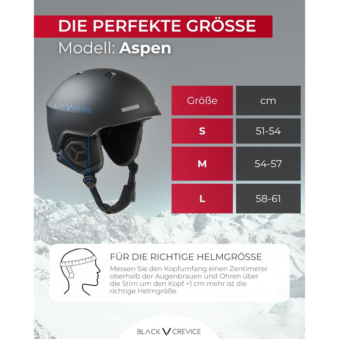 Шолом гірськолижний та для сноуборду BLACK CREVICE Aspen, легкий Inmould, регулювання RFS, розмір S (51-54 см), чорний