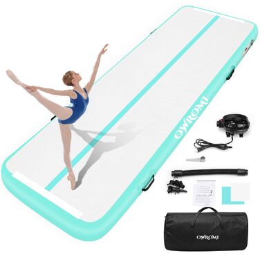 Надувний гімнастичний мат для тамблінгу з електричним насосом, 400x100x10 см, сіро-зелений