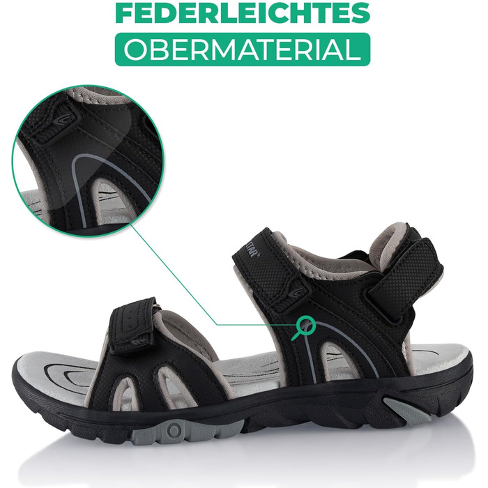 Сандалі трекінгові жіночі та чоловічі Fusskleidung літні легкі, з міцною підошвою, 43 EU, чорні