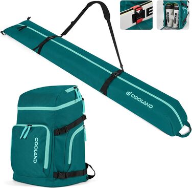 Сумка для лиж Odoland Skitasche Set, водонепроникна, для подорожей, вміщує лижі до 200 см, для чоловіків та жінок (Pfauenblau)
