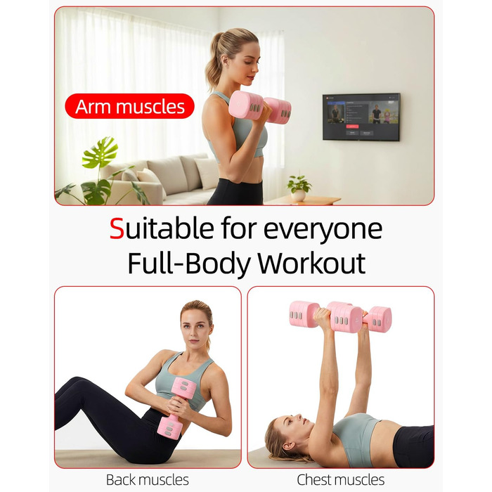 Набір гантелей Abahub 4-в-1, регульовані штанги для дому, фітнесу та силових тренувань. Ідеально для жінок та початківців, рожеві гантелі 1-2.5 кг (2 шт.)