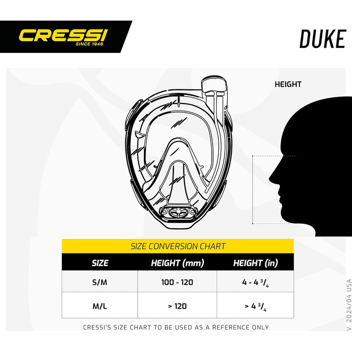 Маска для снорклінгу CRESSI Duke з трубкою, повнолицева, сухий клапан, унісекс, великий огляд