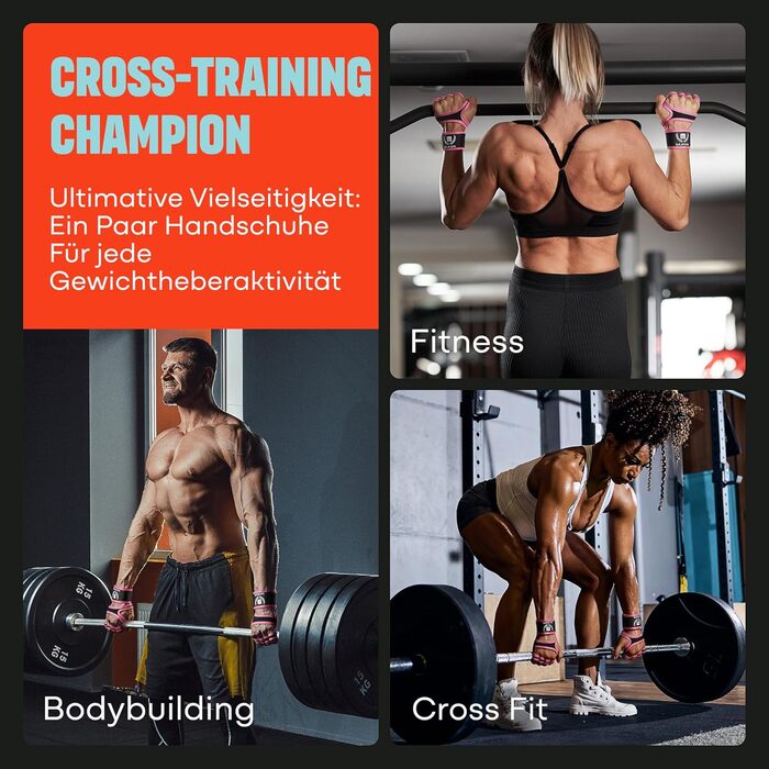 Ваги рукавички Ava з підтримкою зап'ястя – тренувальні рукавички для тренувань, підтягувань, калістеніки та фітнесу – для чоловіків та жінок (Рожеві, M)