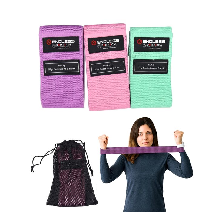Гумові фітнес-гуми Endless EL1044 3 шт. (легкі, середні, сильні) - Багатокольорові бавовняні стрічки для сідниць, присідань, розтяжки. Для жінок та чоловіків